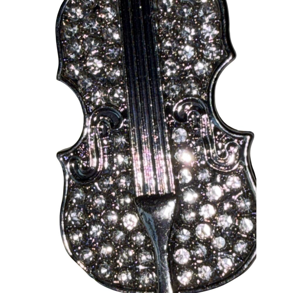 Crystal Rhinestone Violin Brooch Pin - Picture 4 of 8